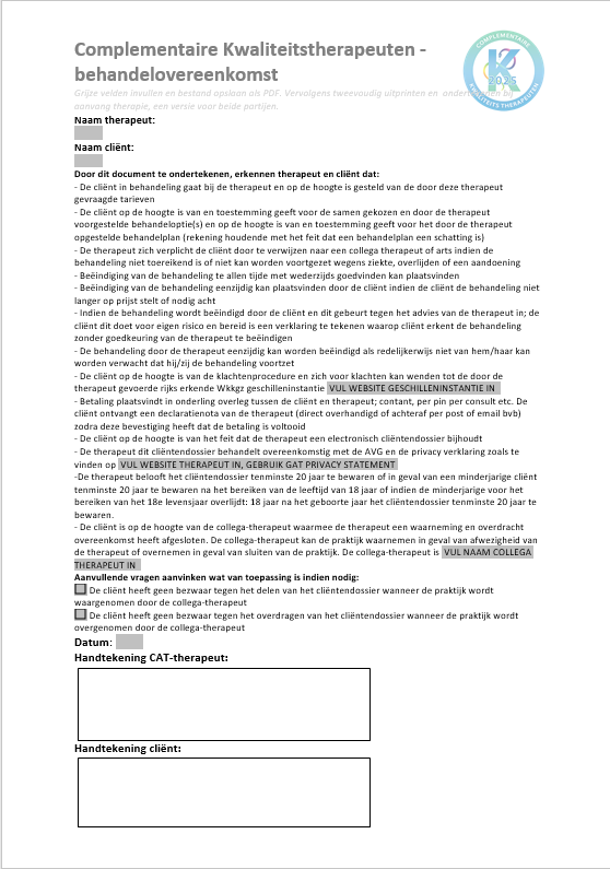 voorbeeld behandelovereenkomst